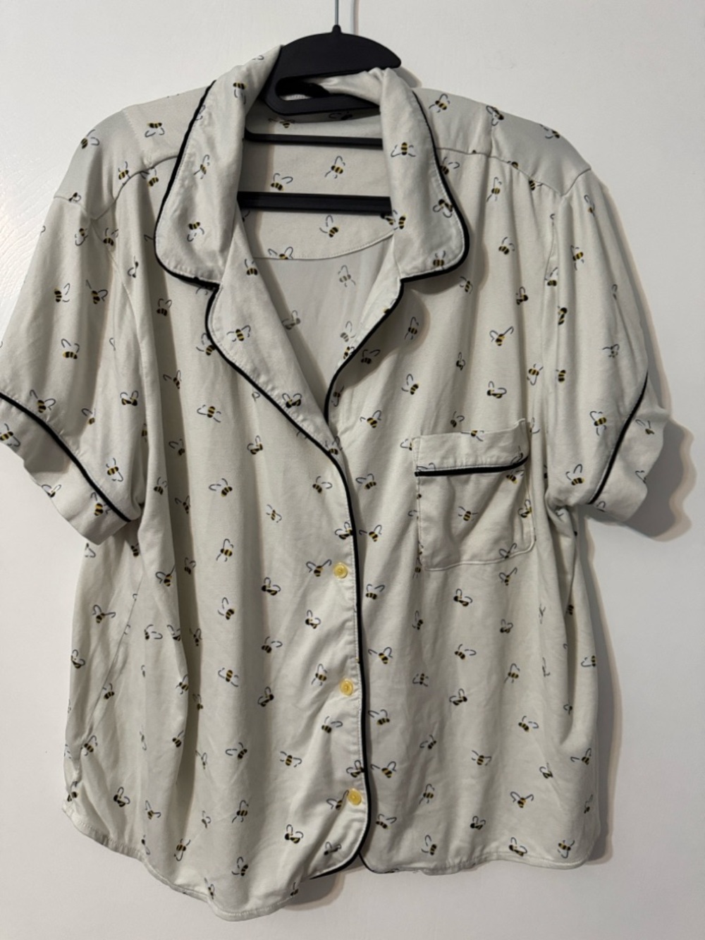 kate spade Cream Short-Sleeve Bee Print Pajama Top with Black Piping